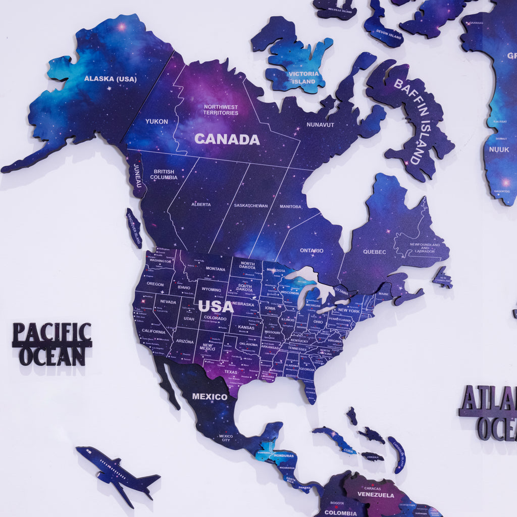 3D Galaxy Wooden World Map