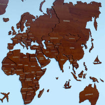 3D Multi Layered Brown Wooden World Map | Wooden Wallart.