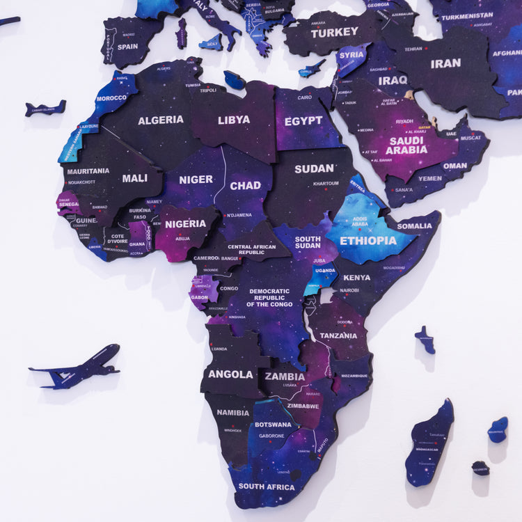 3D Galaxy Wooden World Map