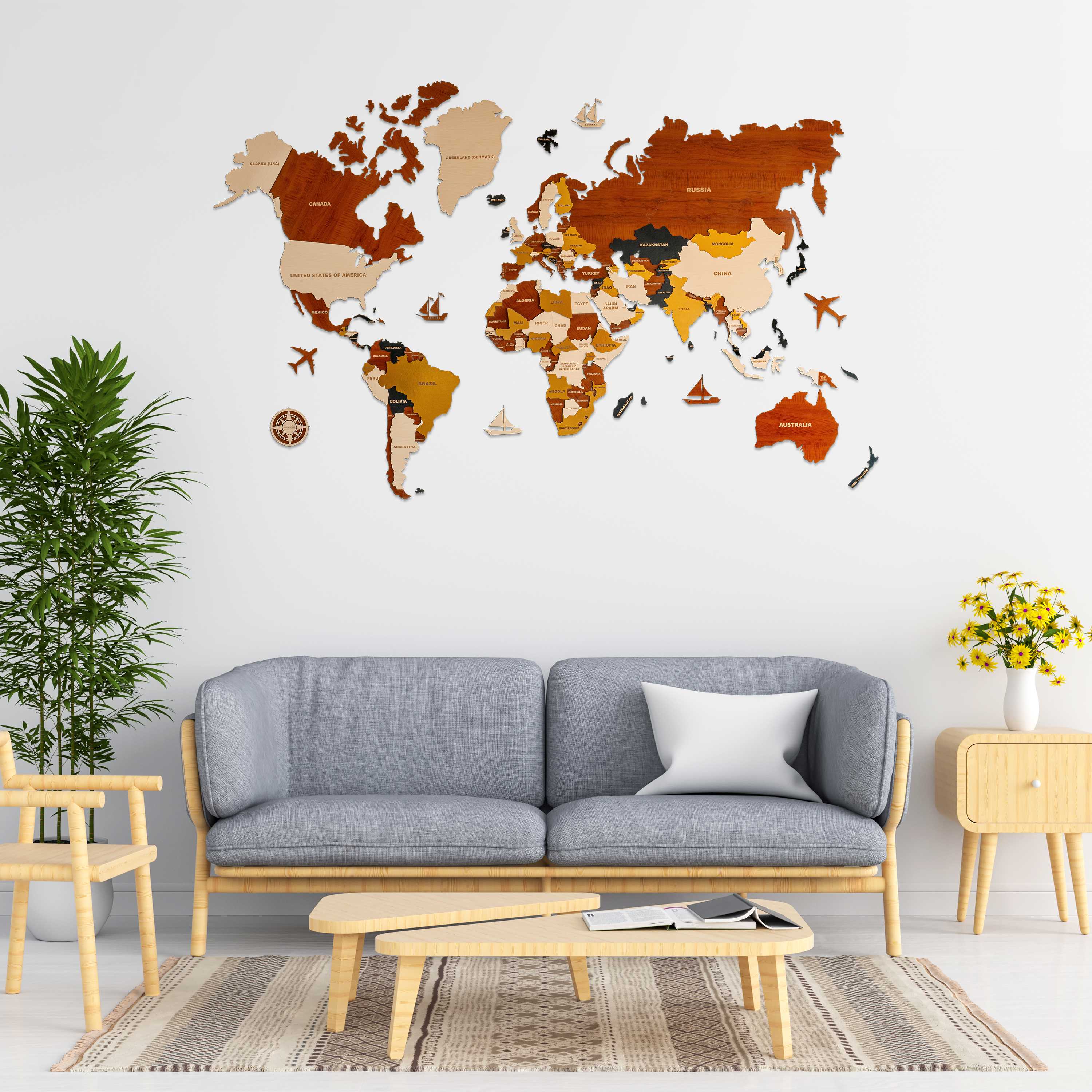 3d wooden world map for wall | 3d Multi Layered Wooden world map