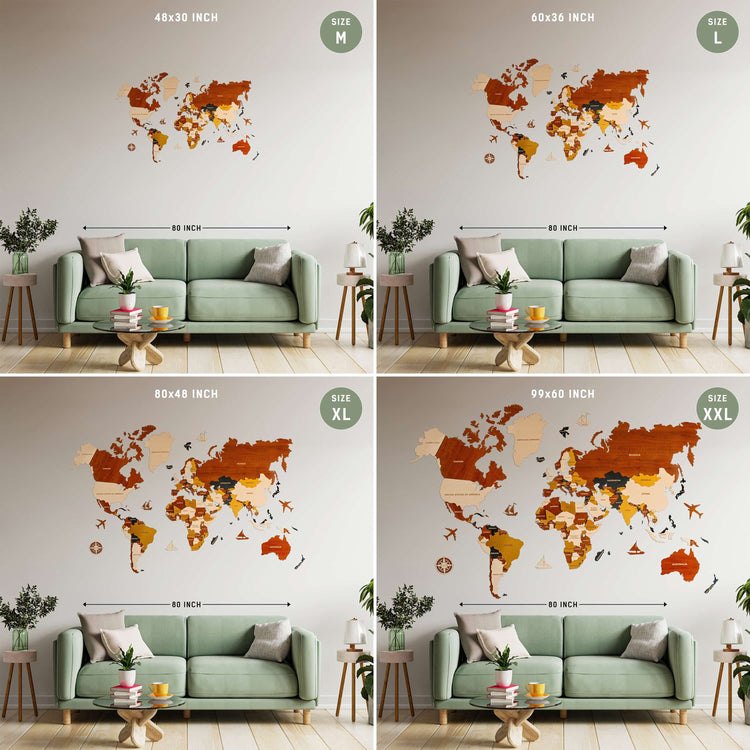 3D Multilayered Wooden world map for wall | Wooden world map wallart | Map of World  |  Best choice for travelers