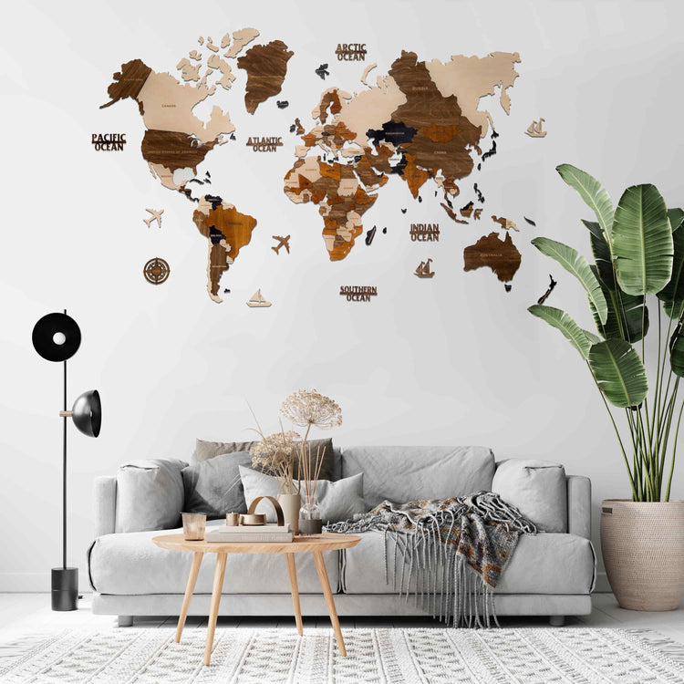 3D Birchply Multilayered Wooden World Map for wall | Wooden world map wallart | Map of World |