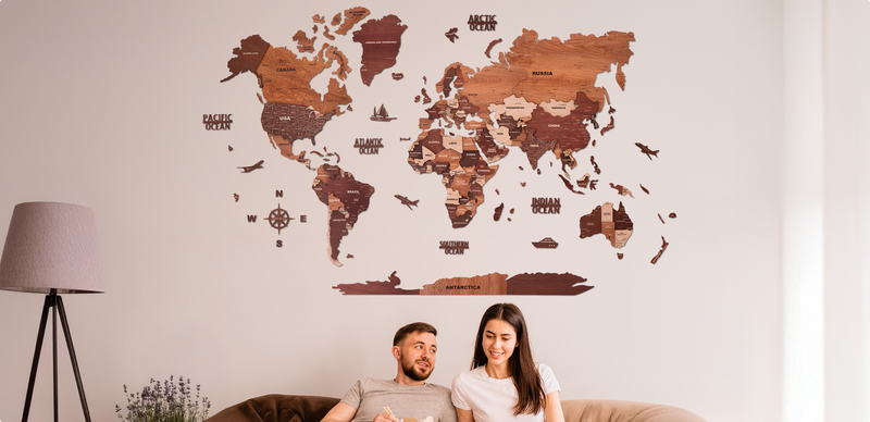 Round Designer Wooden World Map - After