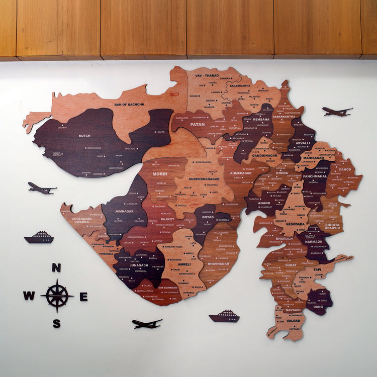 3D Wooden Texture Gujarat Map | The Map Stores
