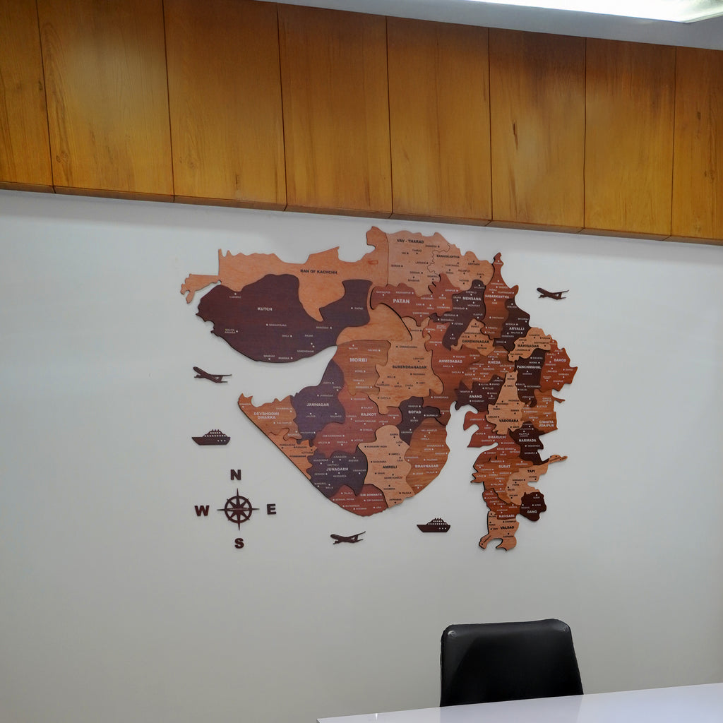 3D Wooden Texture Wooden Gujarat Map