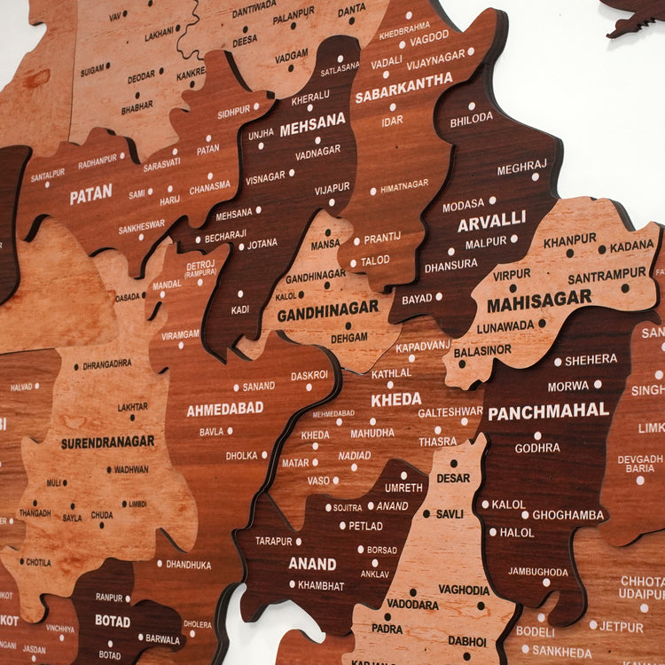3D Wooden Texture Gujarat Map | The Map Stores