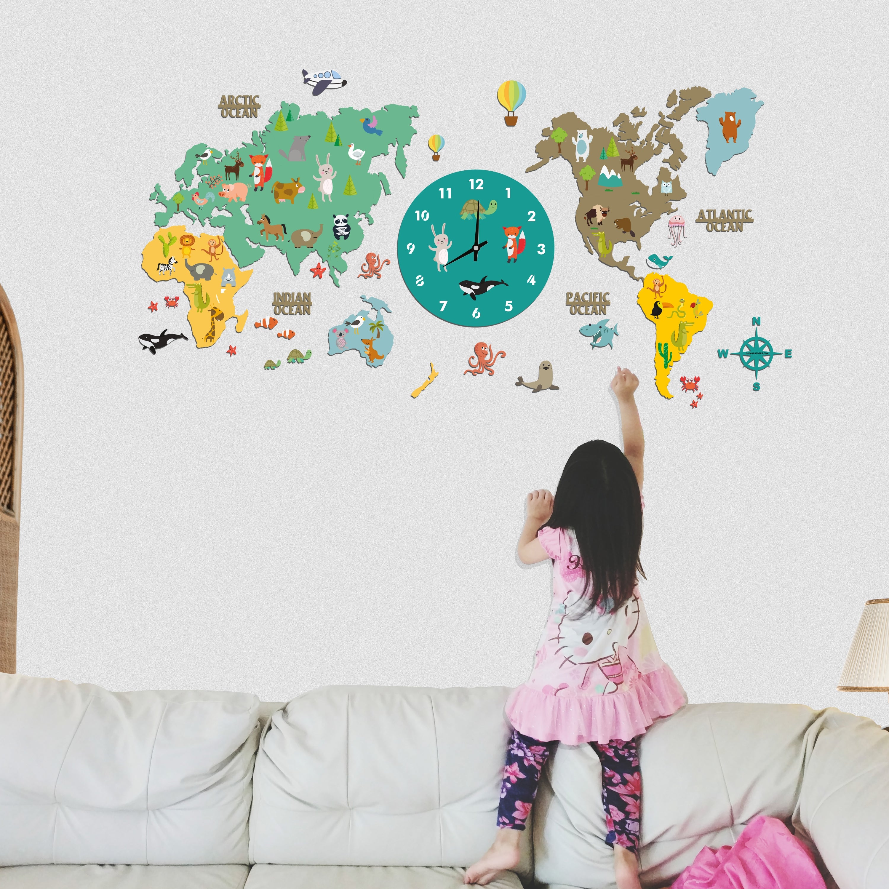 Kids World Map Clock