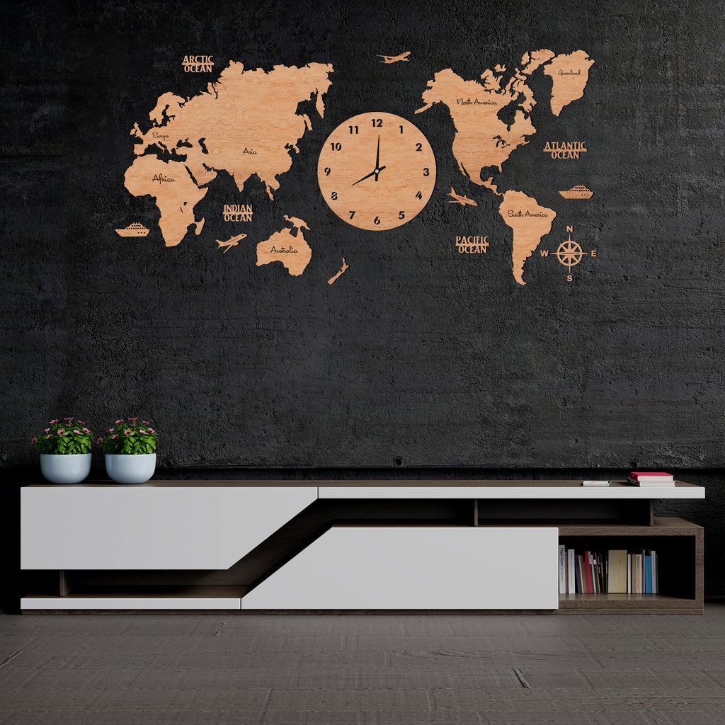 Maple Wooden Map Clock
