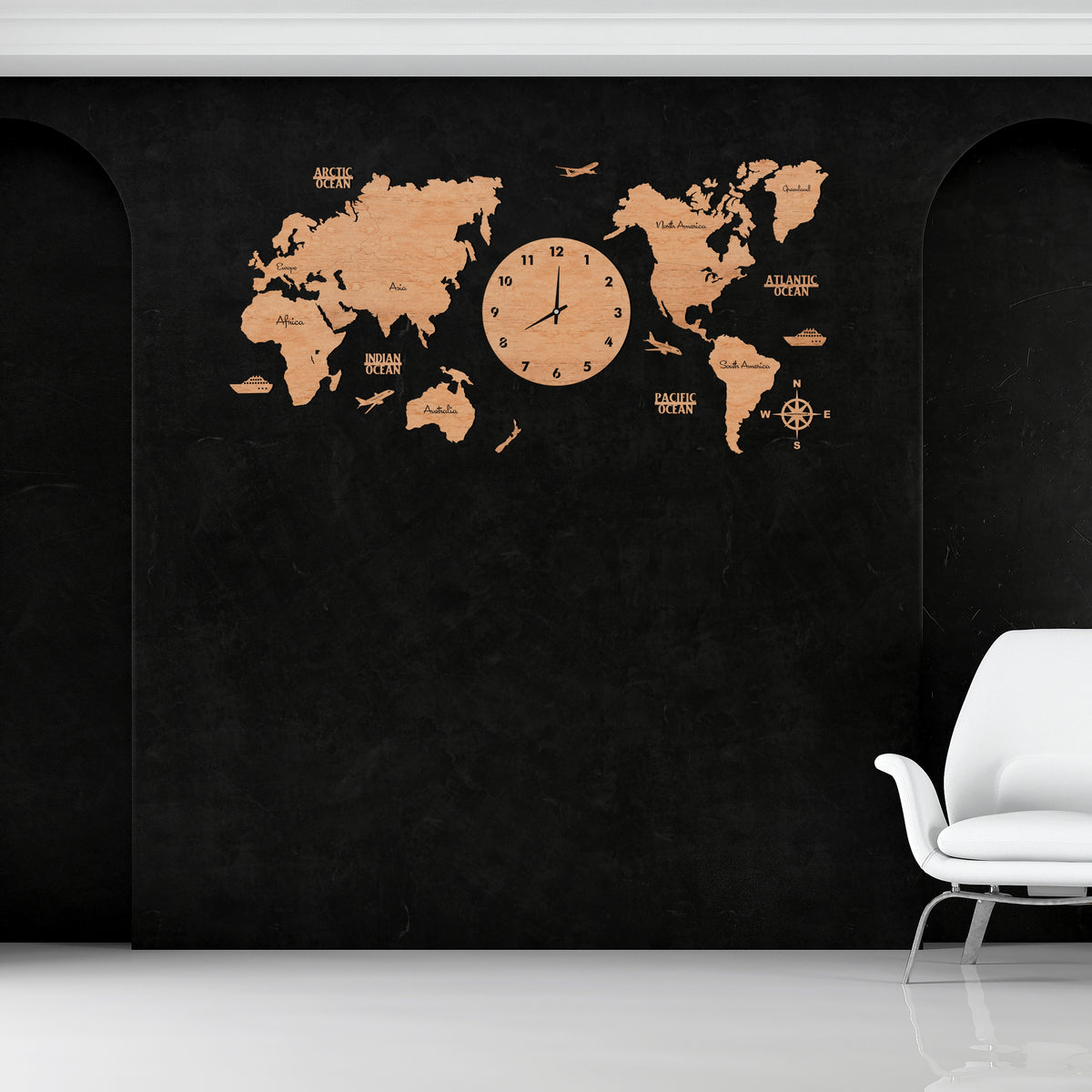 Maple Wooden Map Clock