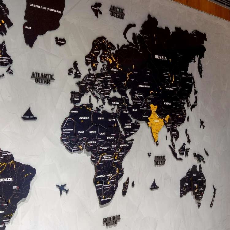 3D Black & Yellow Wooden World Map for wall | Wooden world map wallart | Map of World |
