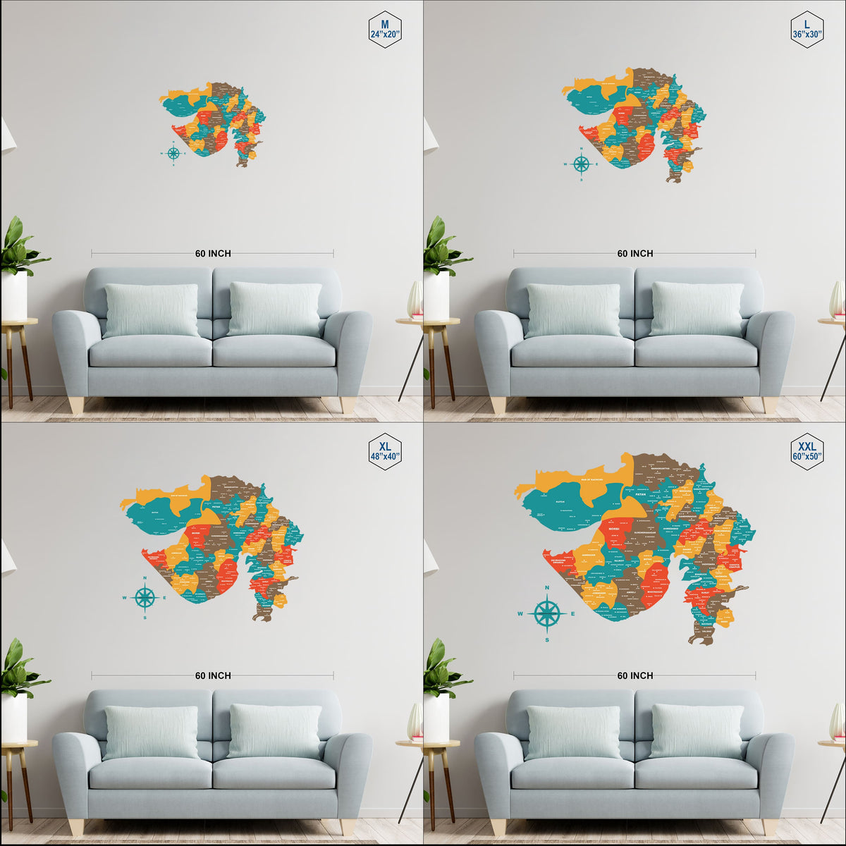 3D Saffron Wooden Gujarat Map