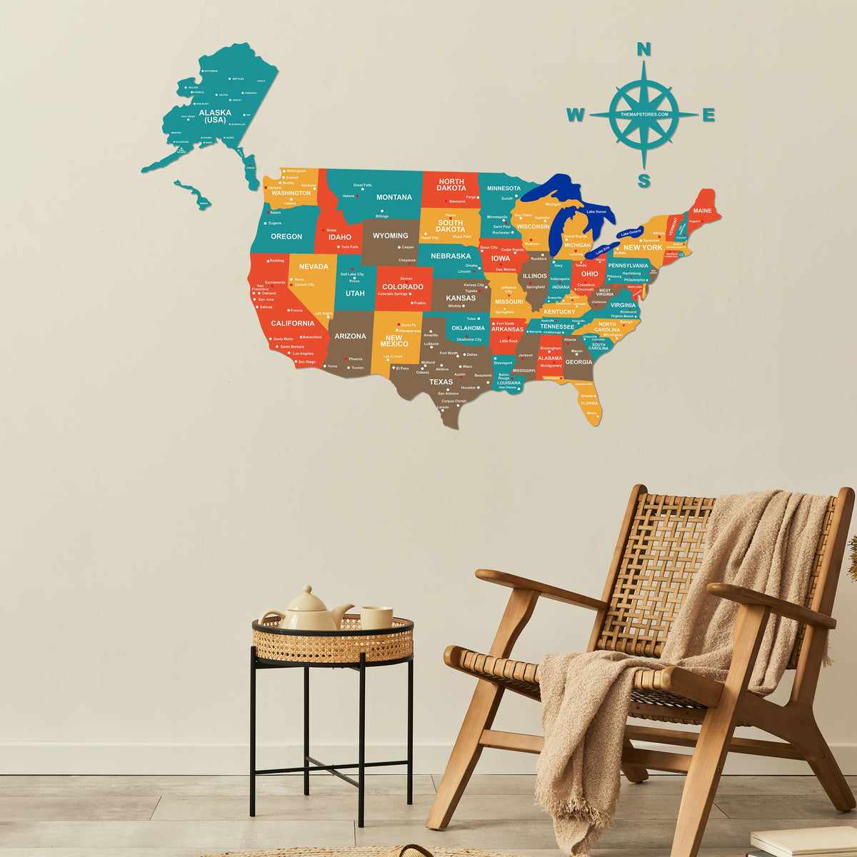 3D Saffron Wooden USA Map