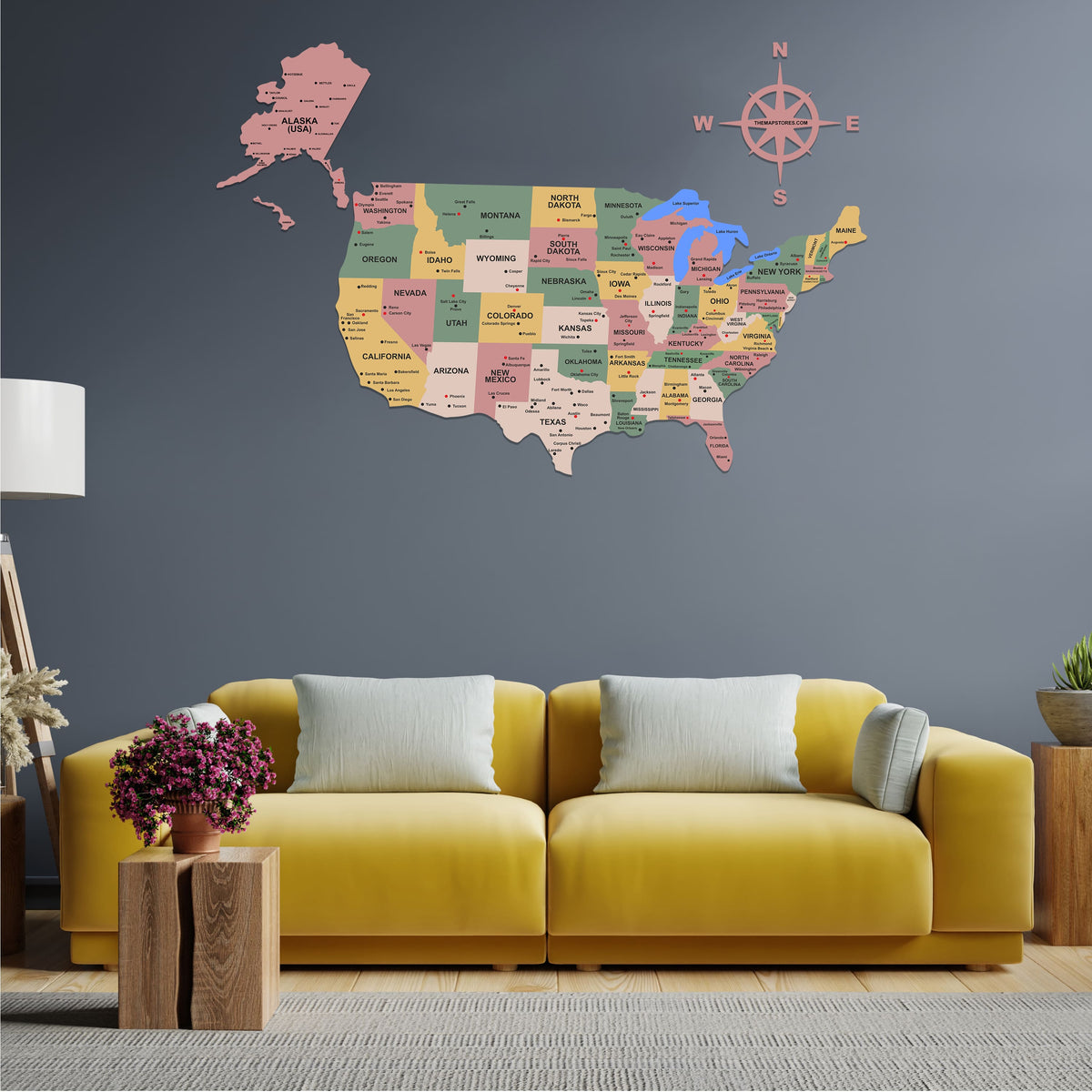 3D Salmon Pink Wooden USA Map