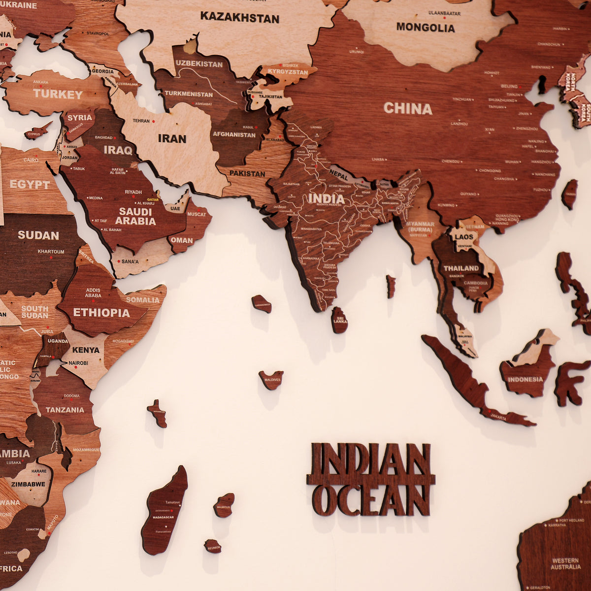 3D Mosaic Wooden World Map