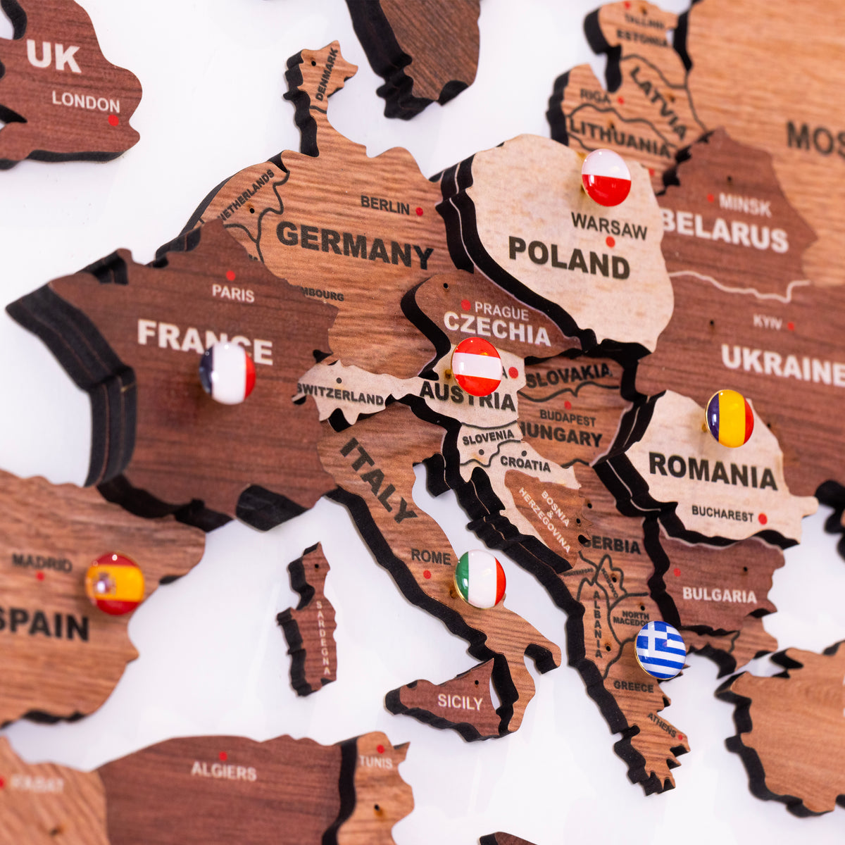 3D Mosaic Wooden World Map