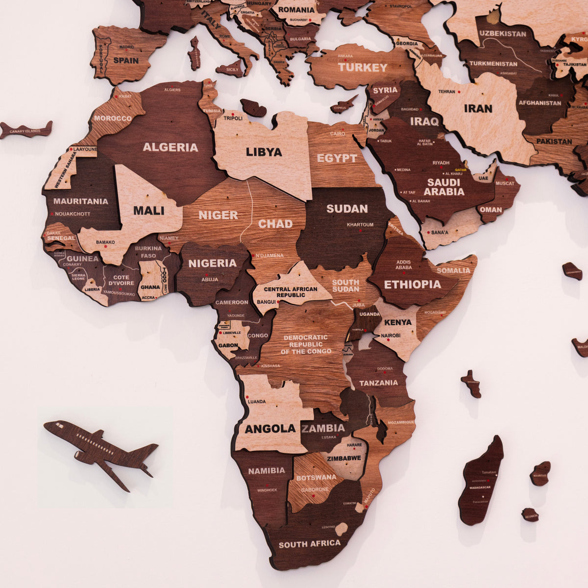 3D Mosaic Wooden World Map