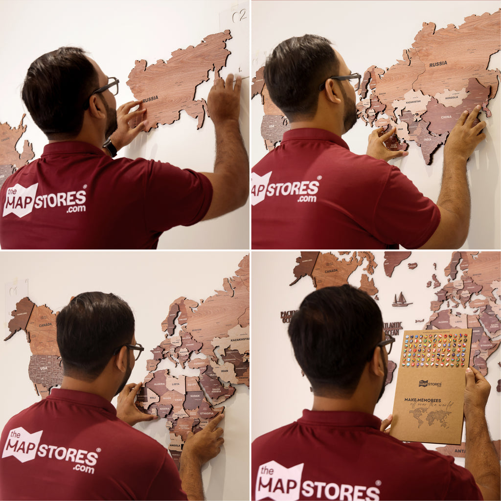 3D Mosaic Wooden World Map