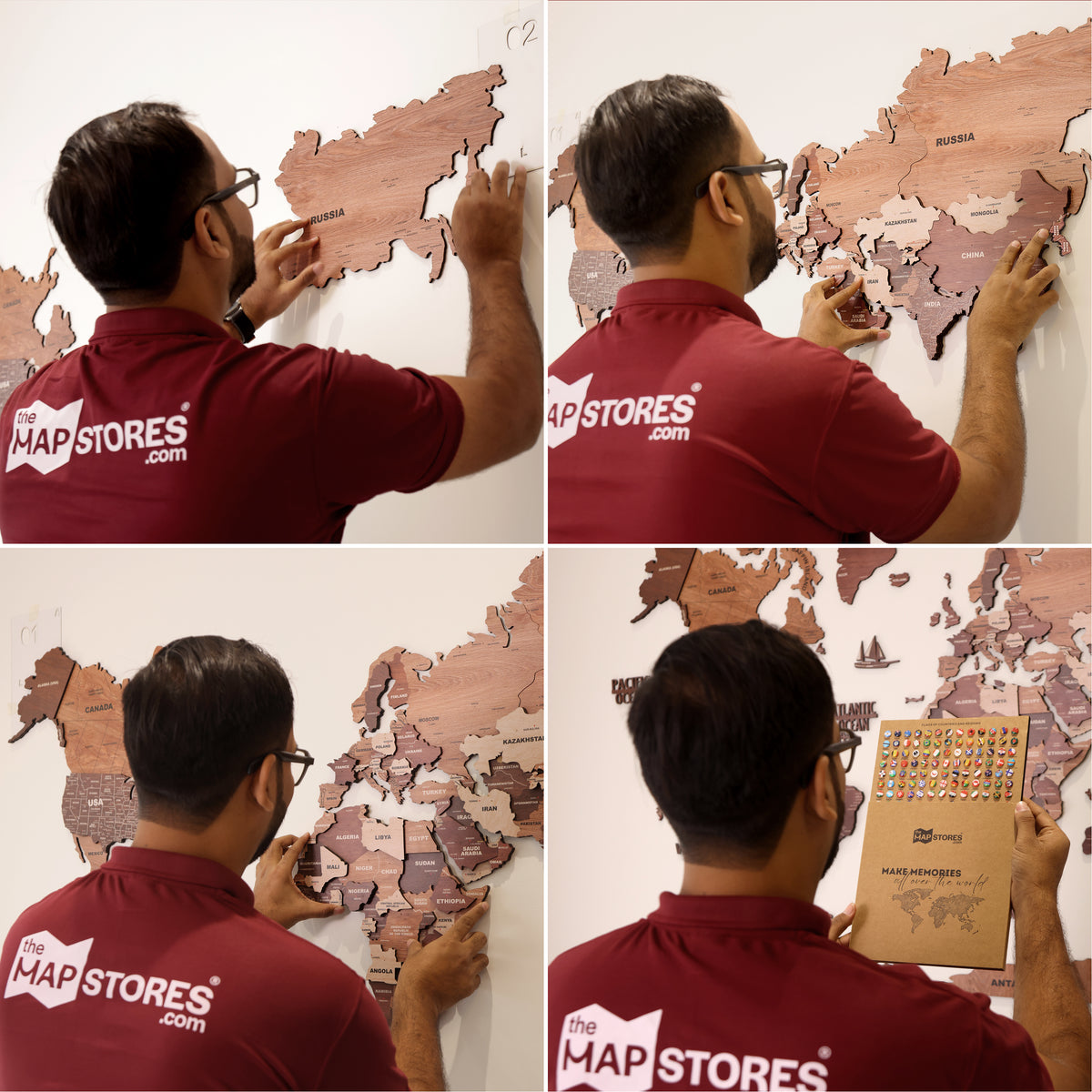 3D Mosaic Wooden World Map