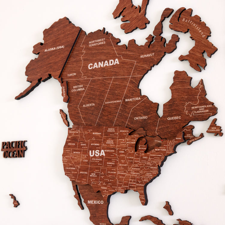 3D Teak Wooden World Map
