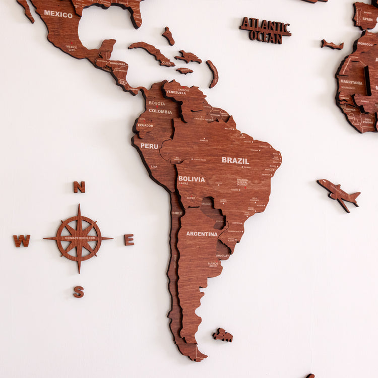 3D Teak Wooden World Map