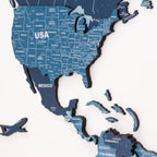 3D Blue Sapphire Wooden World Map