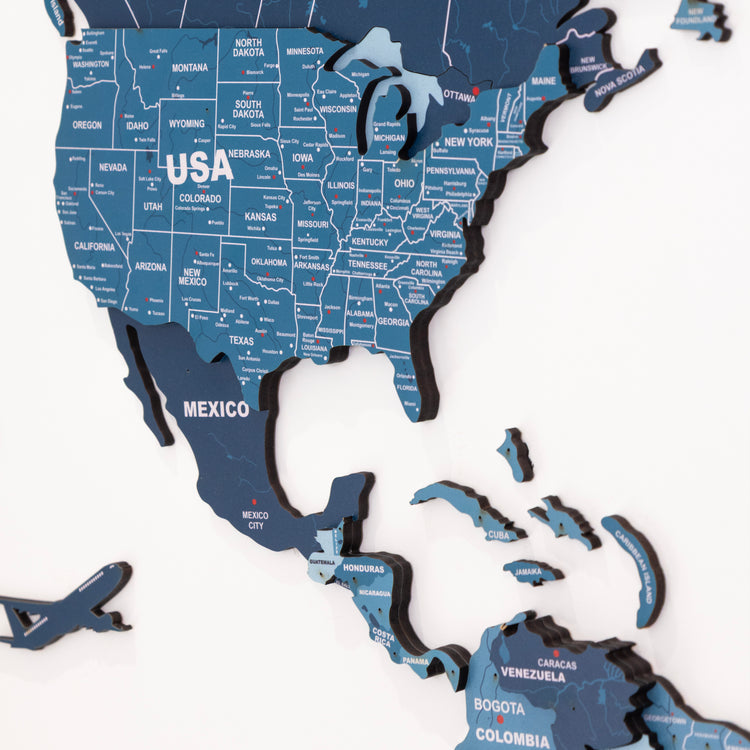 3D Blue Sapphire Wooden World Map