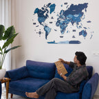 3D Blue Sapphire Wooden World Map