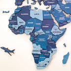 3D Blue Sapphire Wooden World Map