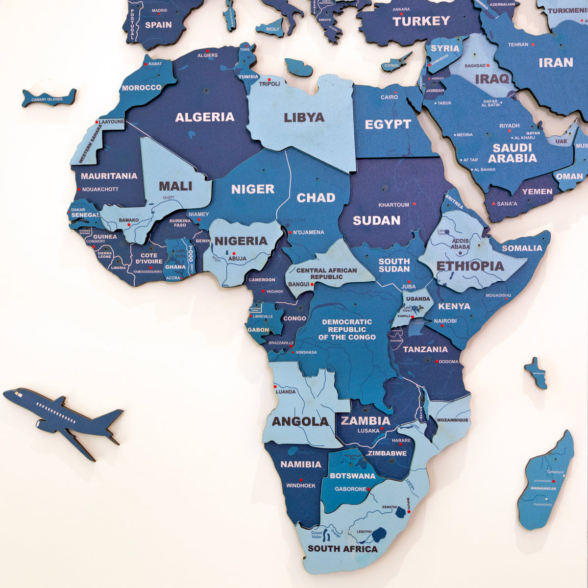 3D Blue Sapphire Wooden World Map