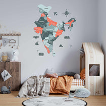 Salmon Pink Wooden India Map for wall | Wooden India map wallart | Map of India |