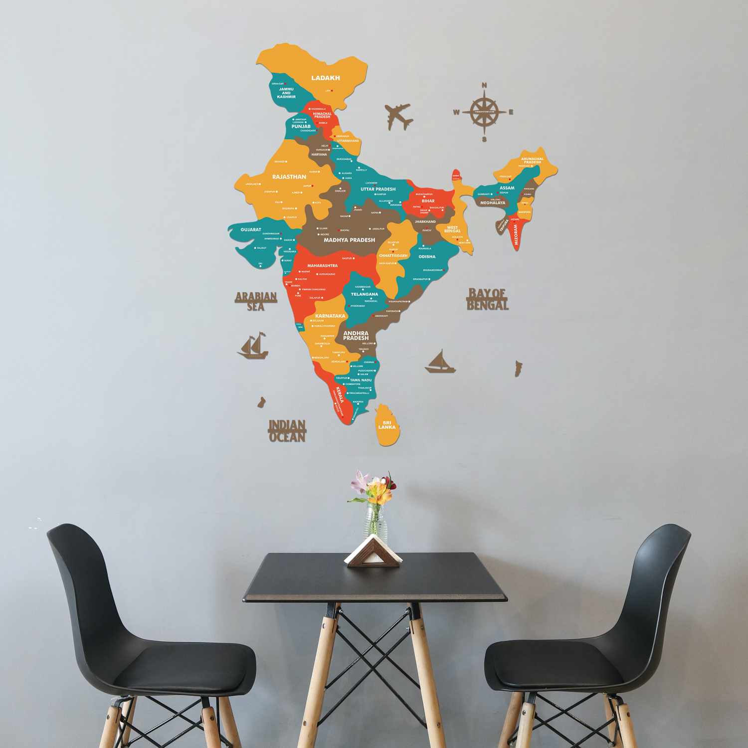 Saffron Wooden India Map for wall | Wooden India map wallart | Map of ...