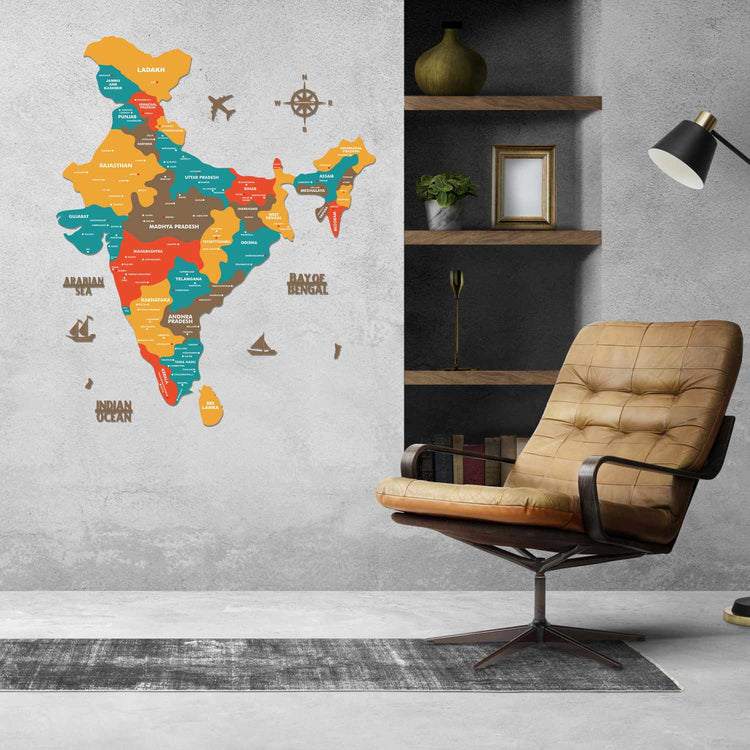 Saffron Wooden India Map for wall | Wooden India map wallart | Map of India |