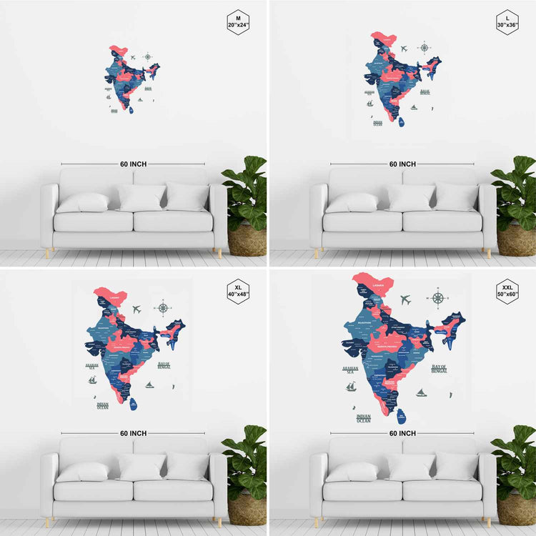 Nile Blue Wooden India Map for wall | Wooden India map wallart | Map of India |