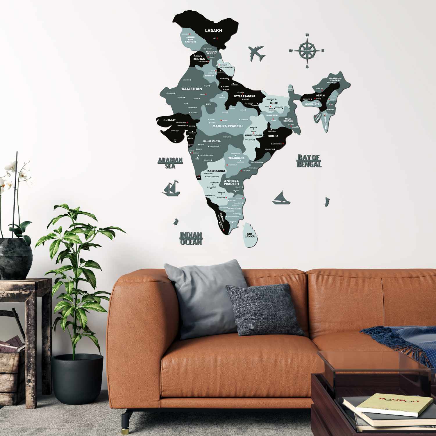 Black & Gray India Wooden Map WallArt • The Map Store