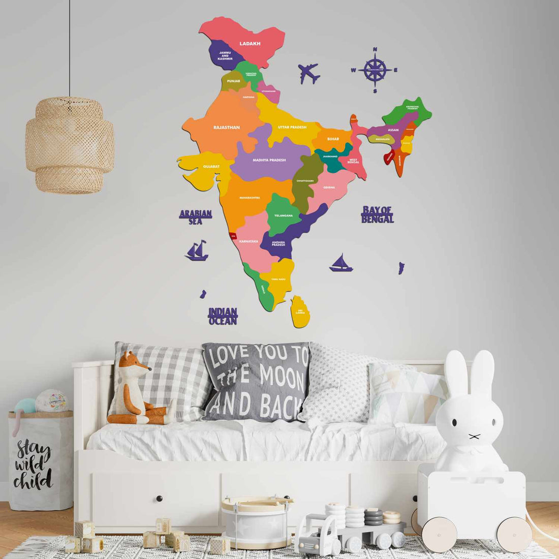 Colourful Wooden India Map for wall | Wooden India map wallart | Map of India |