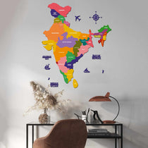 Colourful Wooden India Map for wall | Wooden India map wallart | Map of India |