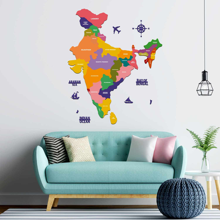 Colourful Wooden India Map for wall | Wooden India map wallart | Map of India |