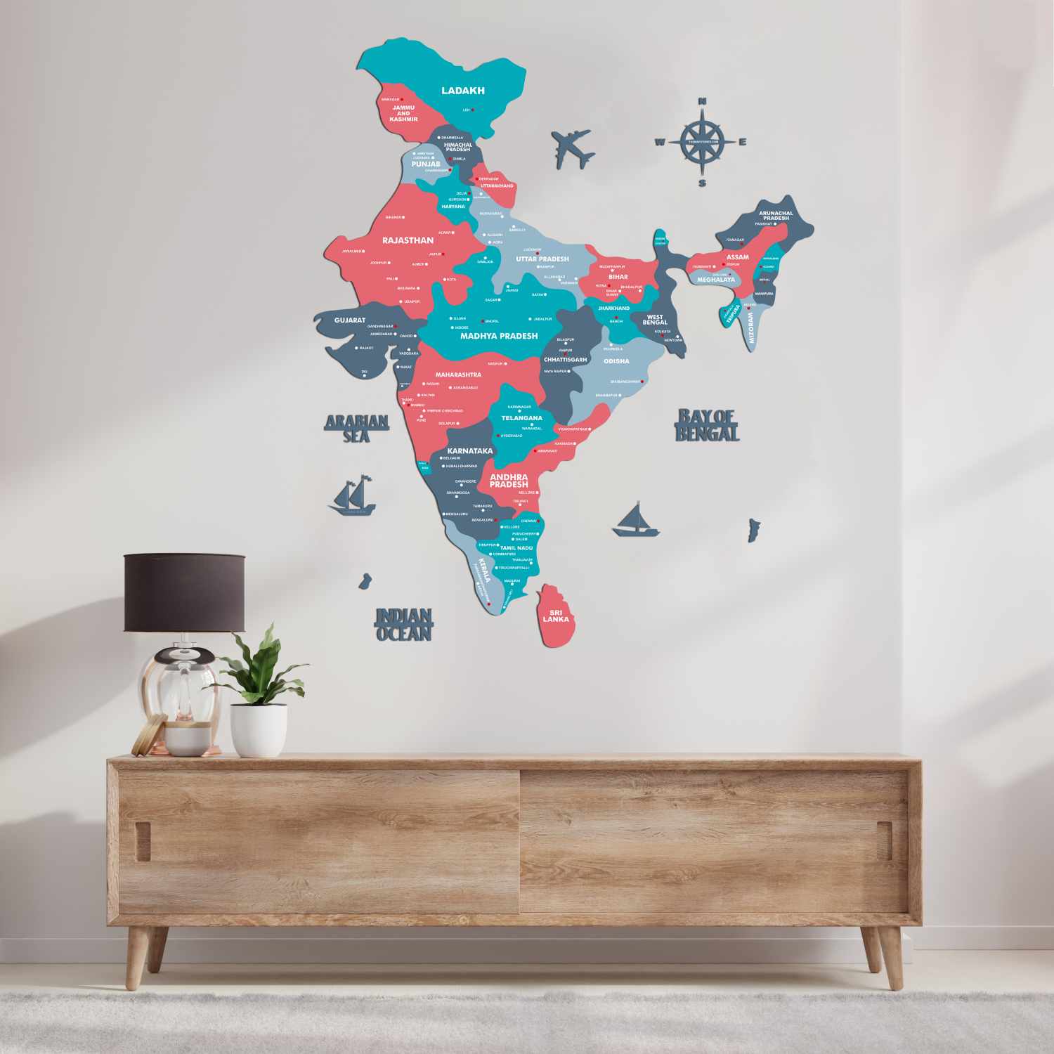 Blossom India Wooden Map WallArt • The Map Store