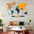 2D Sepia and Amber Wooden World Map for wall | Wooden world map wallart | Map of World |