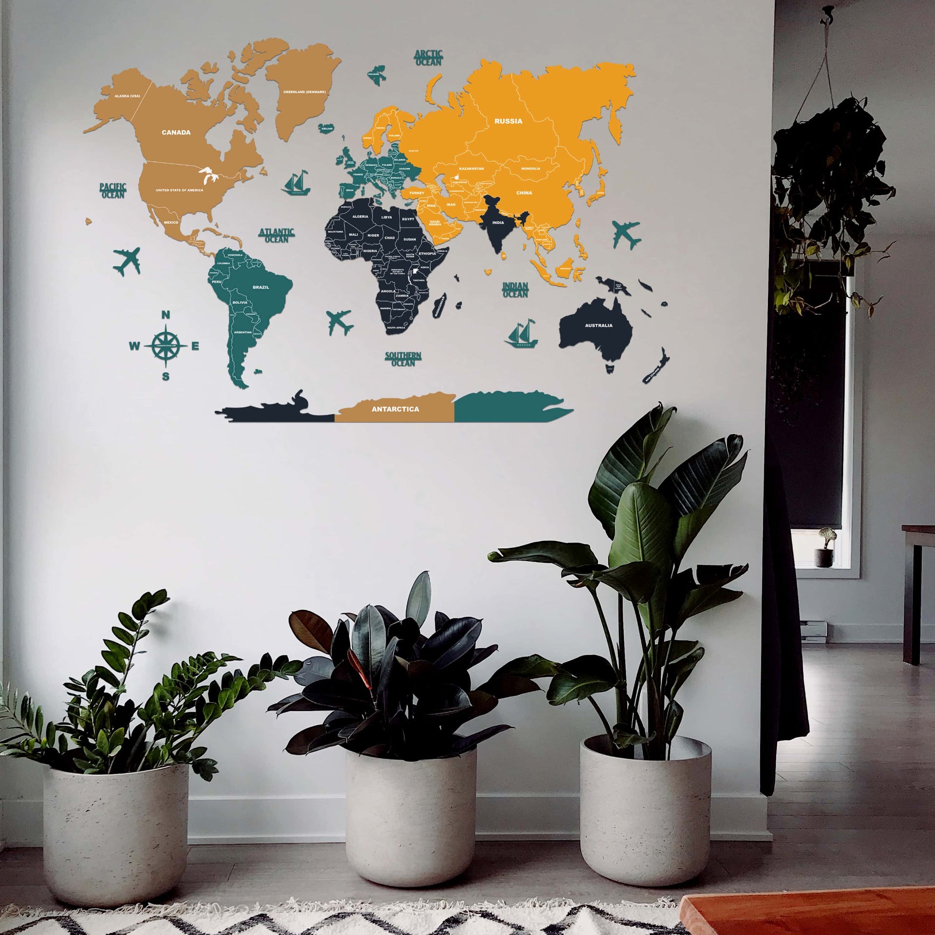 2D Sepia and Amber Wooden World Map • The Map Store