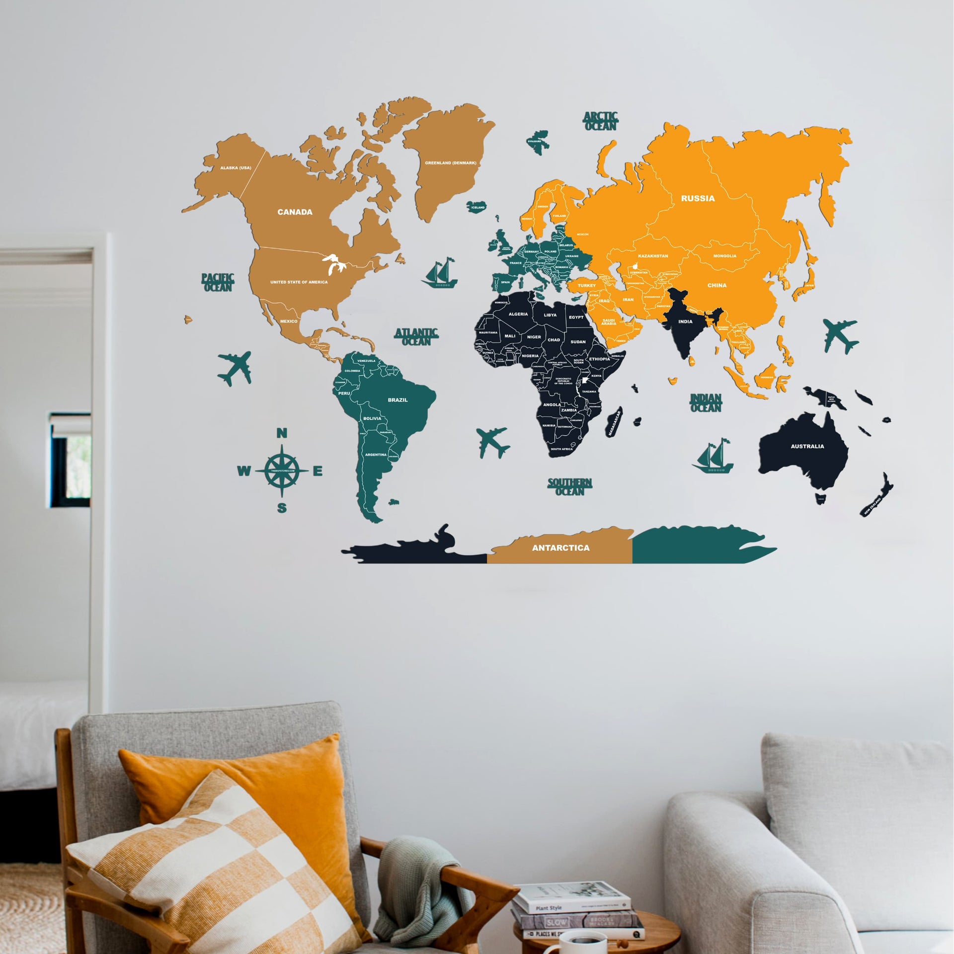 2D Sepia and Amber Wooden World Map • The Map Store