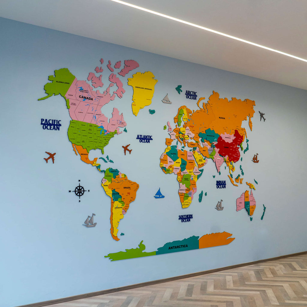 3D Colorful Wooden World Map for wall | Wooden world map wallart | Map of World |