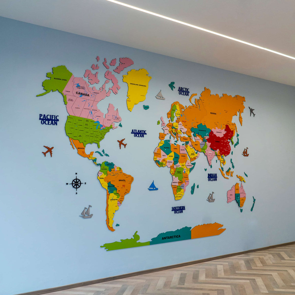 3D Colorful Wooden World Map for wall | Wooden world map wallart | Map of World |