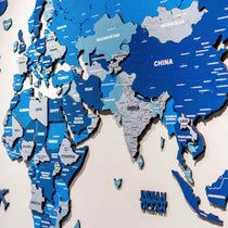 3D Tory Blue Wooden World Map for wall | Wooden world map wallart | Map of World |