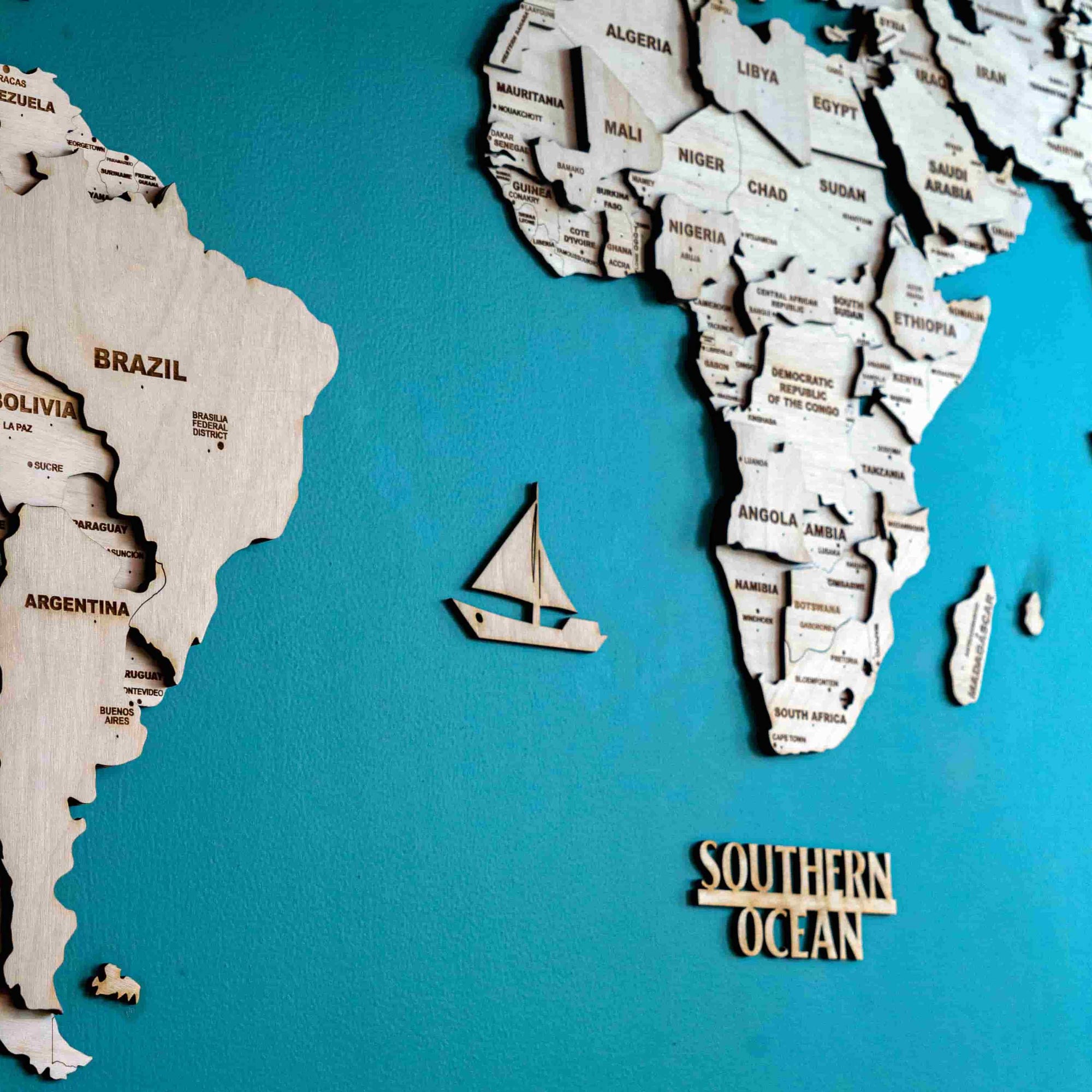 3D Natural Wooden World Map for wall • The Map Store