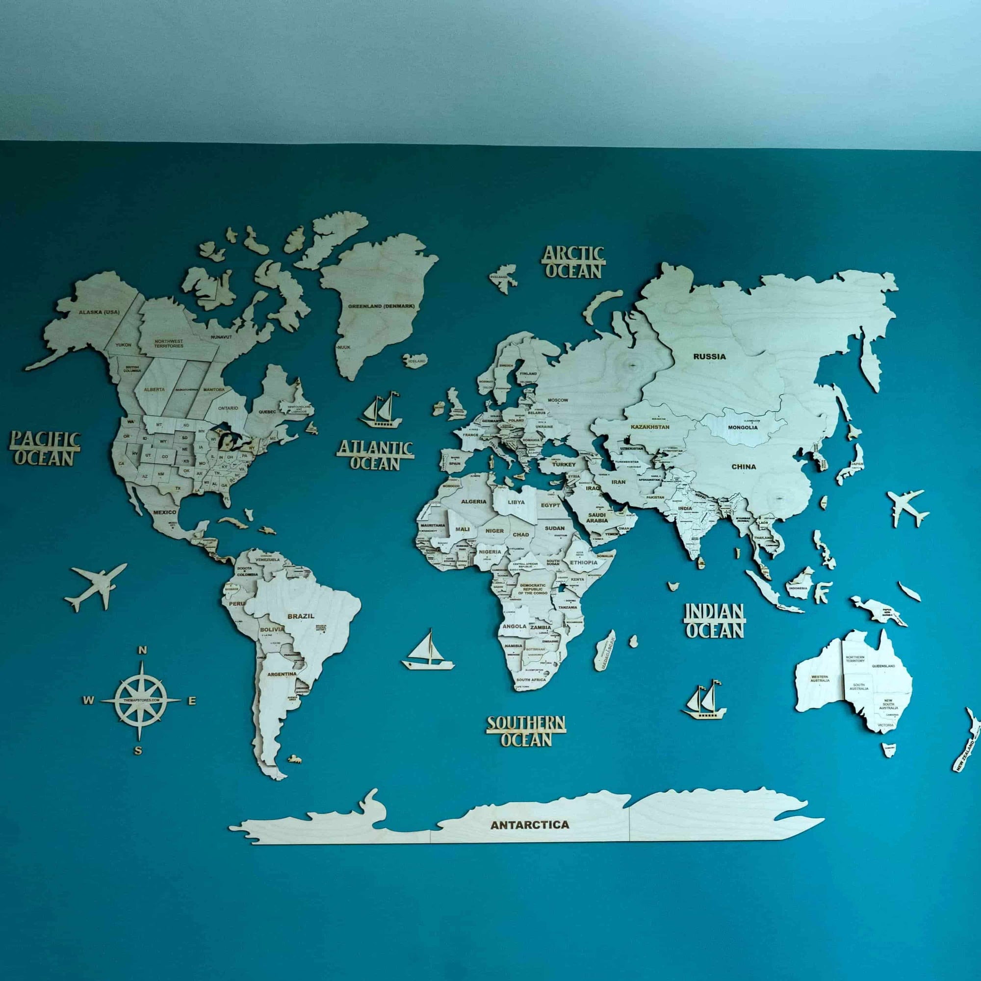 3D Natural Wooden World Map for wall • The Map Store