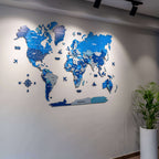 3D Tory Blue Wooden World Map for wall | Wooden world map wallart | Map of World |