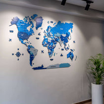 3D Tory Blue Wooden World Map for wall | Wooden world map wallart | Map of World |