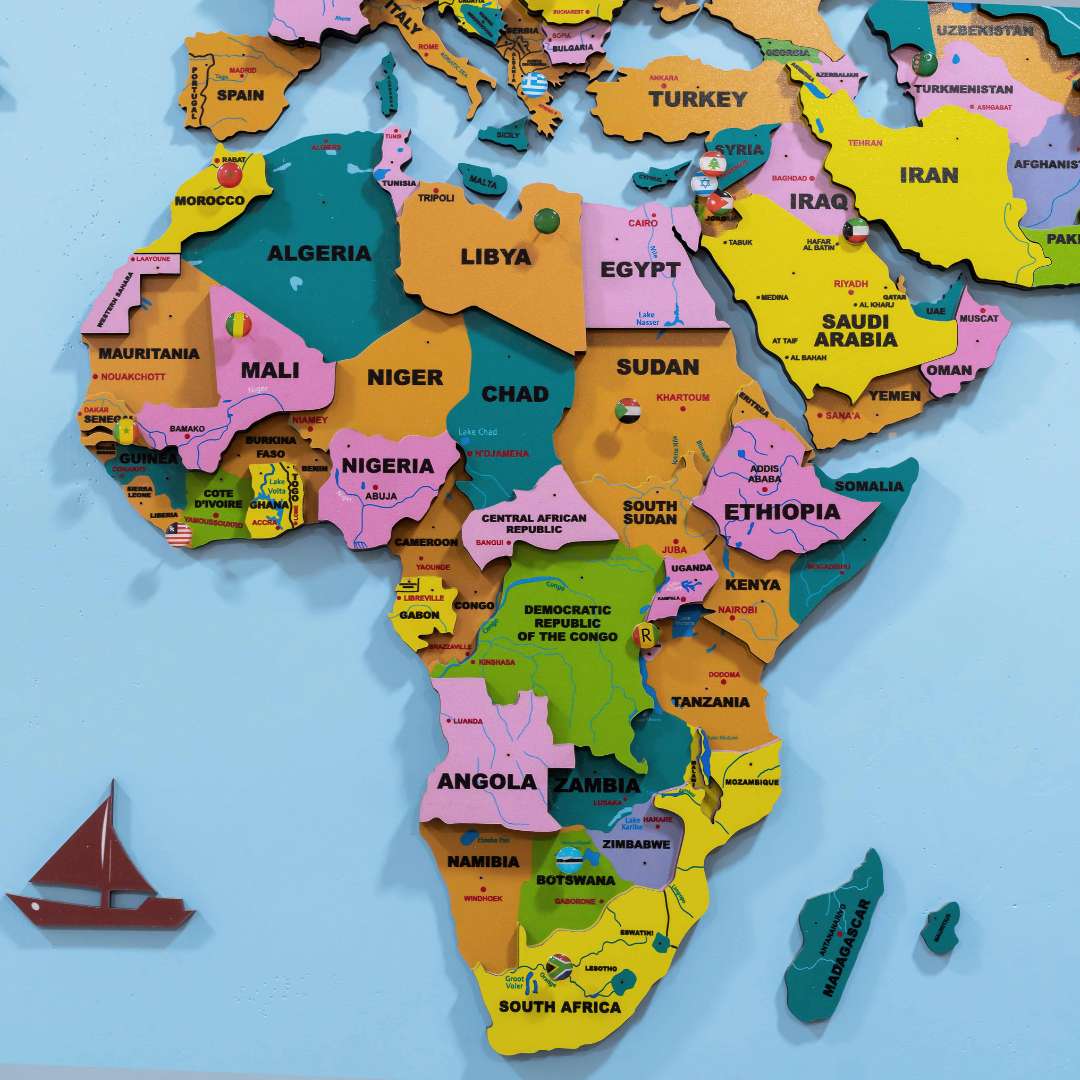 3D Colorful Wooden World Map for wall • The Map Store