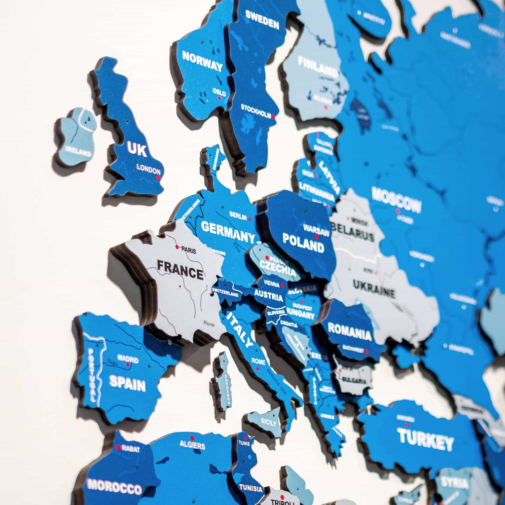 3D Tory Blue Wooden World Map for wall | Wooden world map wallart | Map of World |